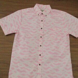 Vintage Avanti Hawaiian Shirt Men's Button Up Large Pink White Hawaiian Aloha L